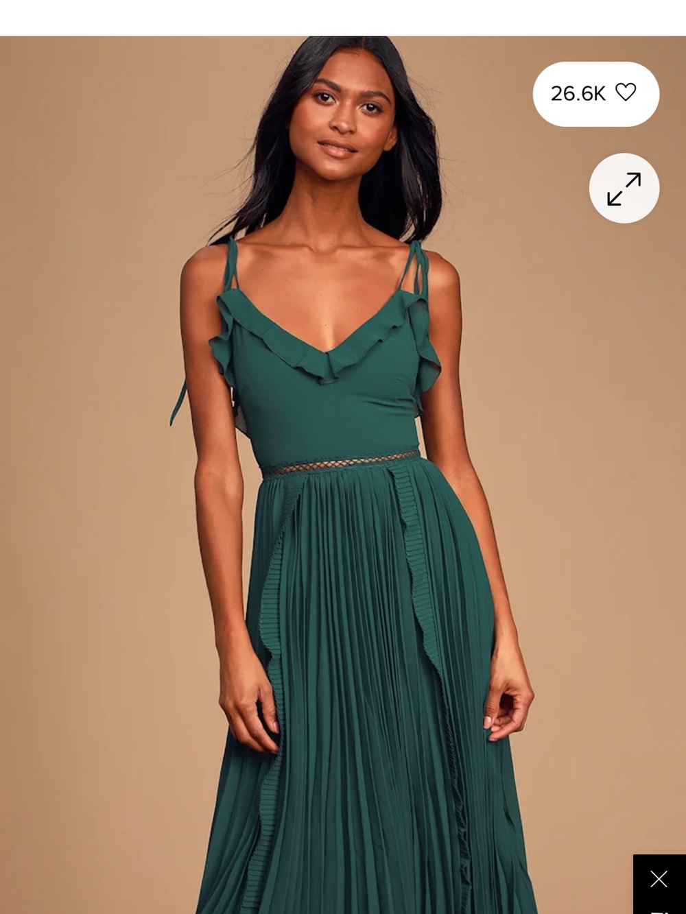 Never a Dull Moment Emerald Green Tie-Strap Pleated Midi Dress sz M
